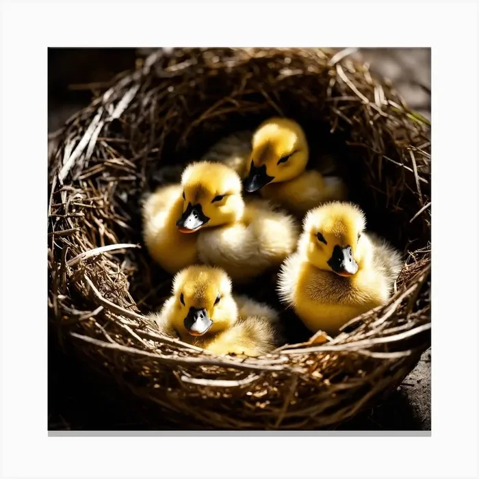 Ducklings In Nest Canvas Print by Cats for you