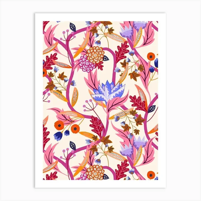 Eastern Delight – Cream Pink Art Print by Rachel Parker Designs