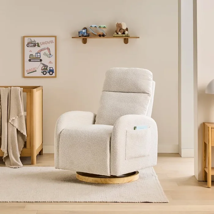 Easton Snow Boucle Swivel Recliner Nursery Chair