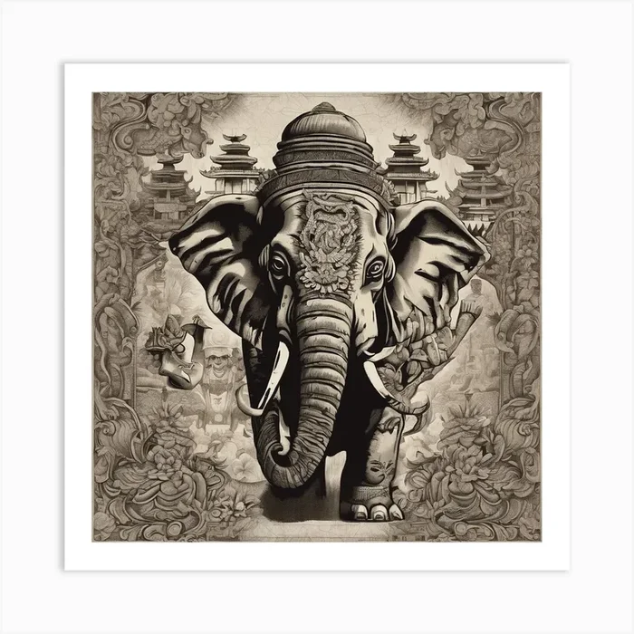 Elephant In Buddhist Temple 1 Art Print by Cats for you