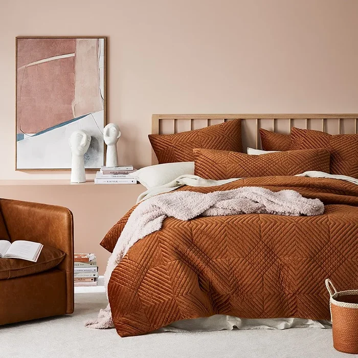 Ellery Velvet Rust Quilted Quilt Cover Separates