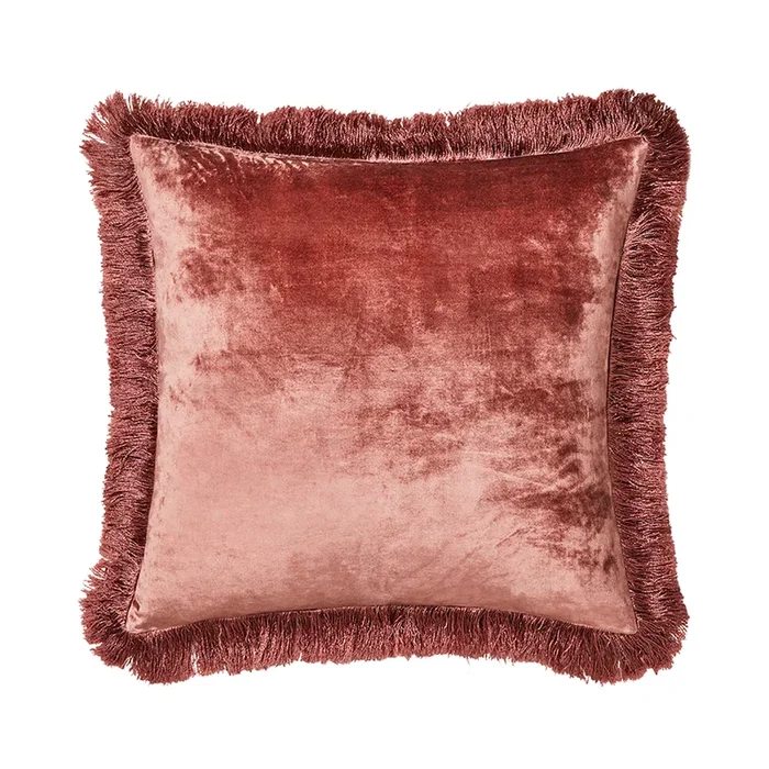 Evelyn Velvet Fringed Cushion Burnt Blush