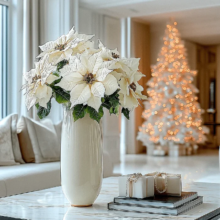 Faux Cream Velvet Poinsettia Single Stem Floral