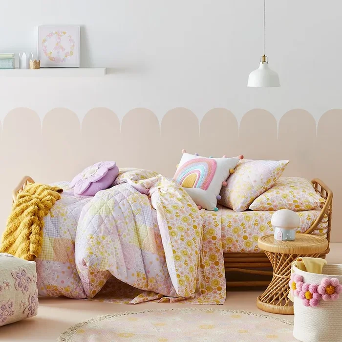 Feed the Flowers Patchwork Quilted Multi Quilt Cover Set