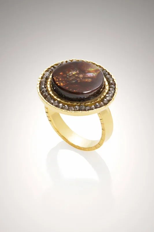 Fire Agate Ring with Brown Diamonds