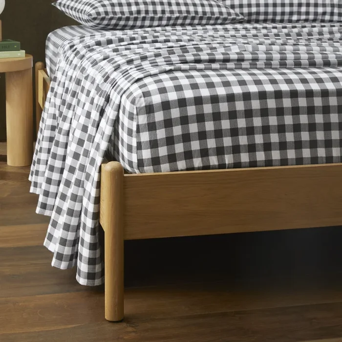 Flannelette Printed Charcoal Check Fitted Sheet Separates