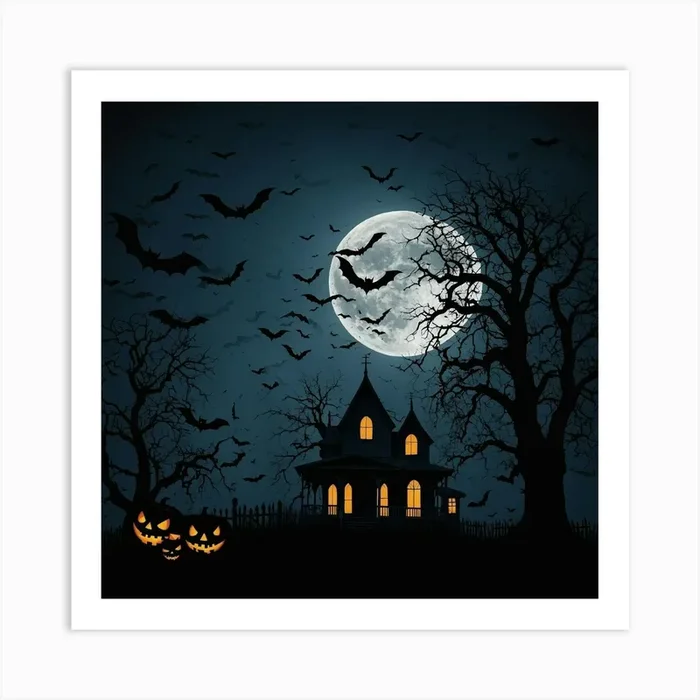 Flat Design Halloween Background With Bats Art Print by Waqas Art