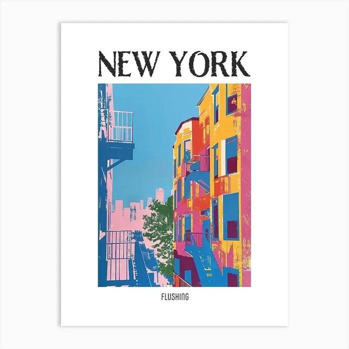 Flushing New York Colourful Silkscreen Illustration 2 Poster Art Print by PixelPerfect