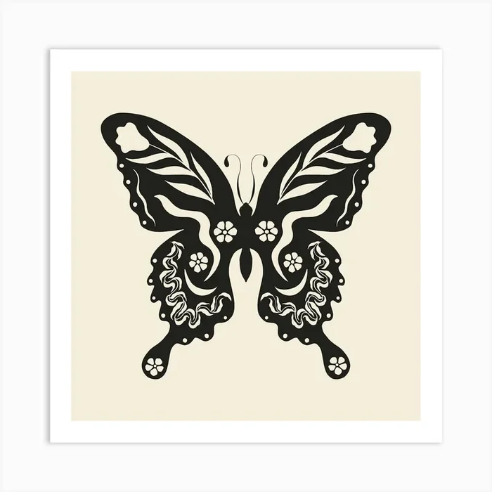 Folk Art Butterfly 03 – Ink Art Print by Fleur Folk