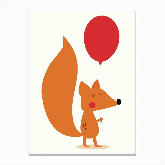 Fox With A Red Balloon Canvas Print by Karin Bijlsma