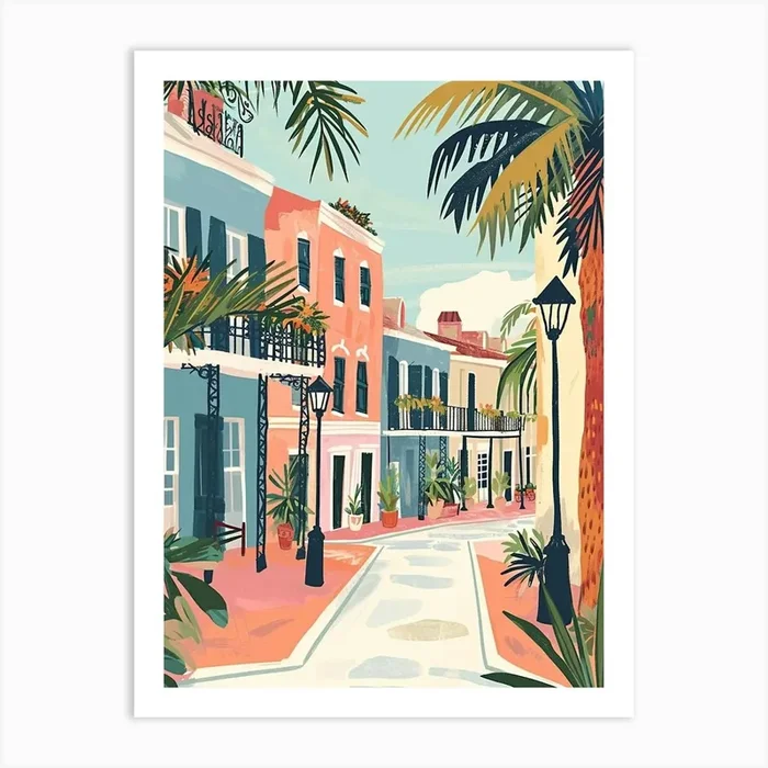 French Quarter Storybook Illustration 2 Art Print by PixelPerfect