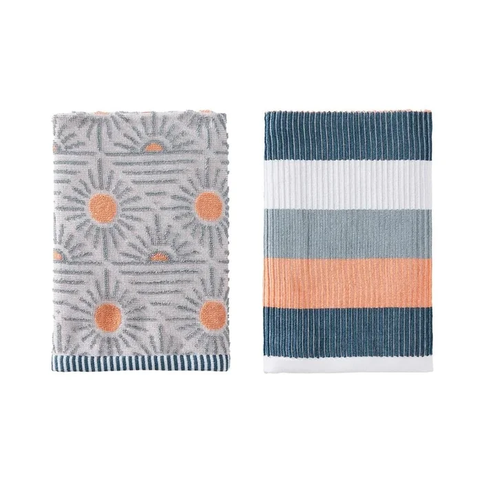 Freya Sage & Blue & Peach Tea Towel 2 Pack
