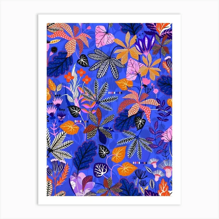 Gardenia – Blue Orange Art Print by Rachel Parker Designs