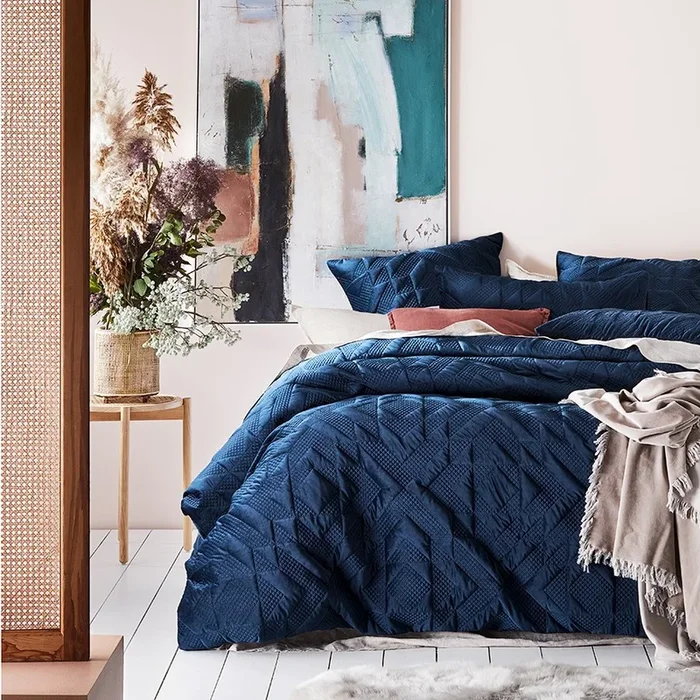 Gemini Velvet Navy Quilted Quilt Cover Separates