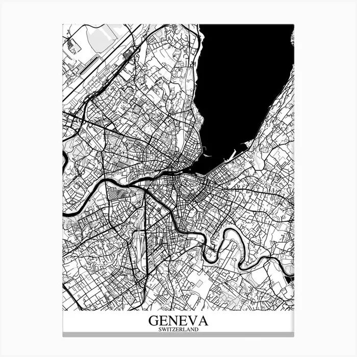 Geneva White Black Canvas Print by Mapply