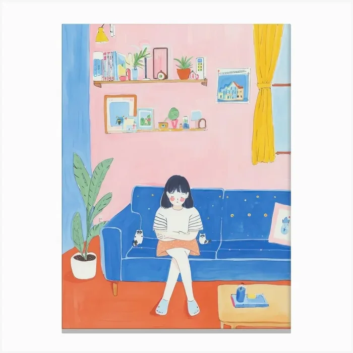 Girl Chilling Lo Fi Kawaii Illustration 2 Canvas Print by Kawaii Kingdom