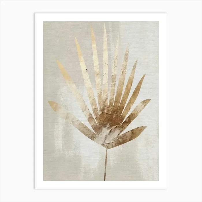 Gold and Beige Palm Frond Artwork Art Print by Lily Pope