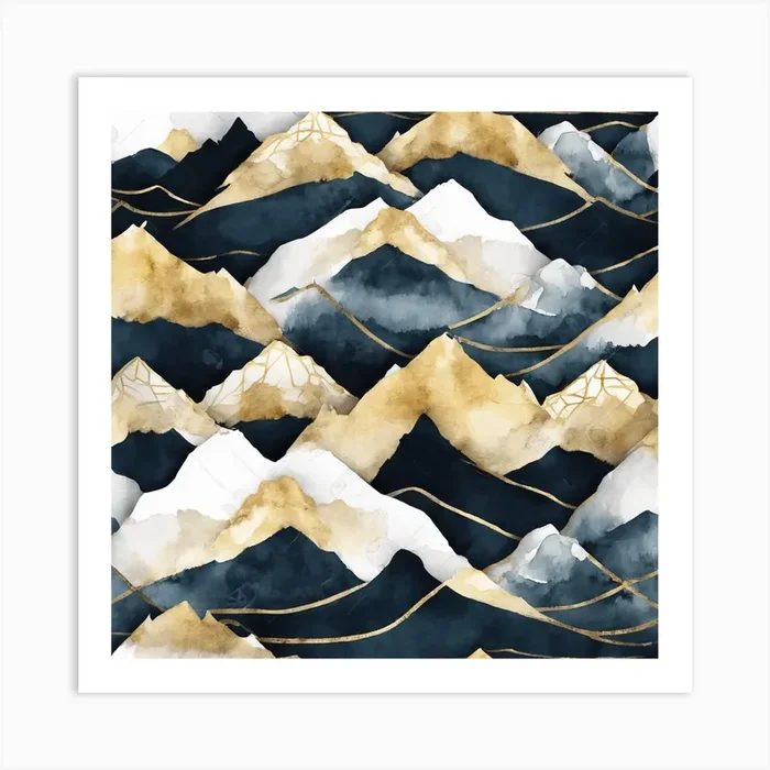 Gold And Blue Mountains Art Print by Cats for you