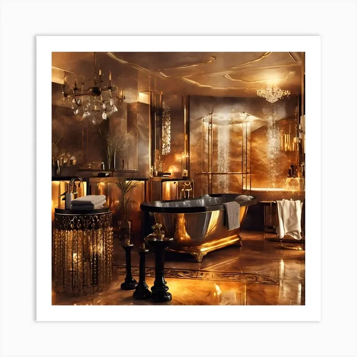 Gold Bathroom Art Print by Moustafa Masry