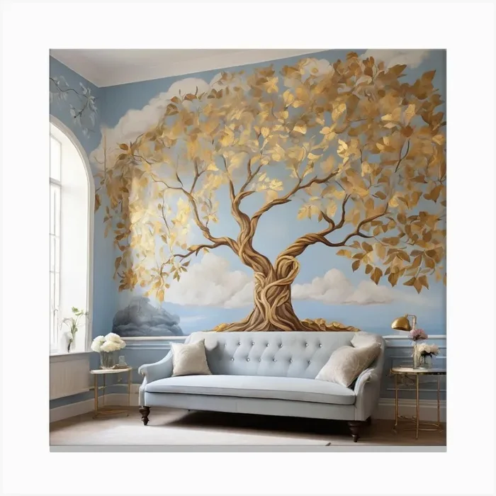 Golden leaves with blue background Canvas PrintMA by Mohamed Ali