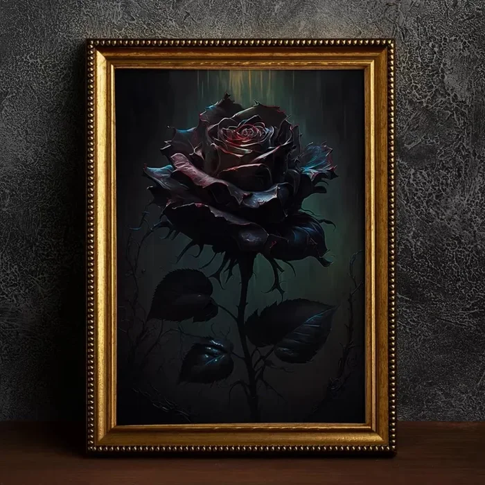 Gothic Black Rose – Victorian Dark Academia Floral Wall Art