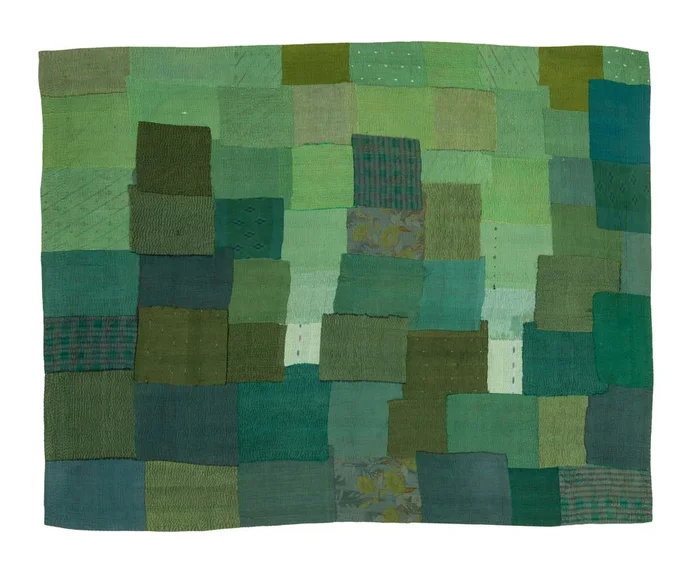 Green Mosaic Landscape Kantha Throw – Green