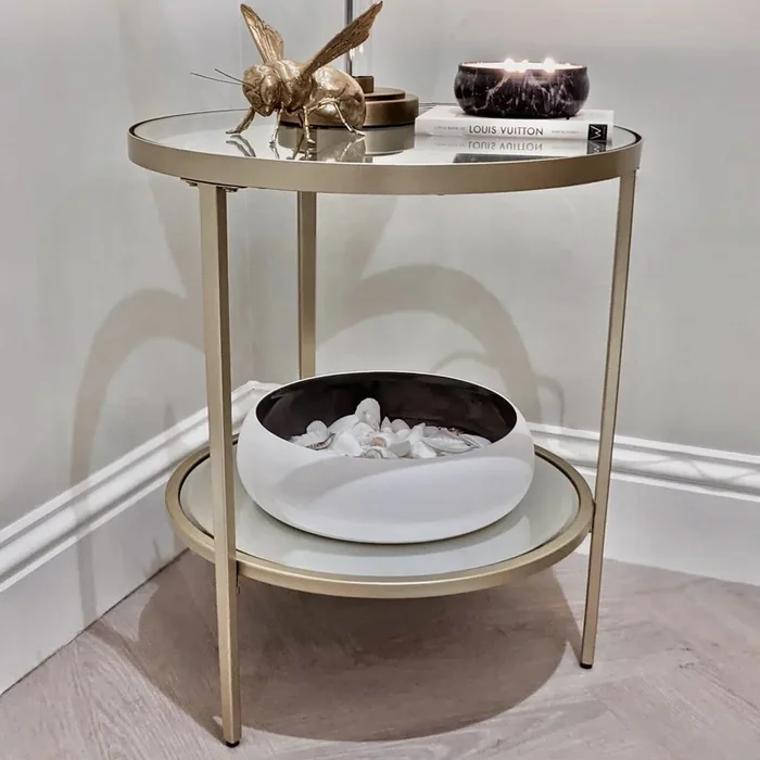 Hamilton Champagne Side Table – Luxe Glass & Metal Design