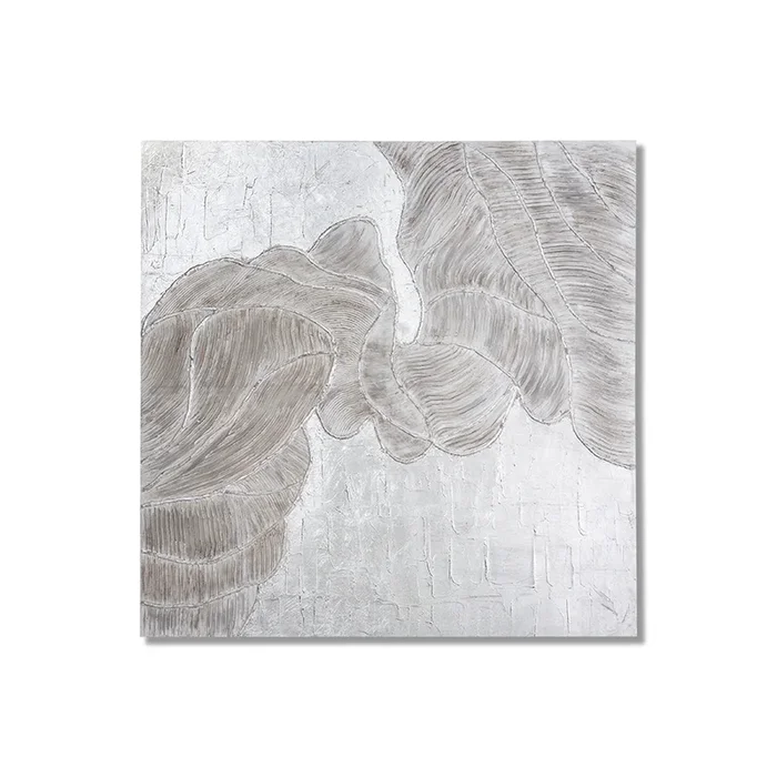 Hand Painted Canvas Natural & Silver Metallic Swirl