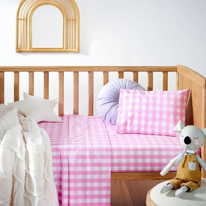 Harlequin Check Lollipop Pink Organic Cotton Cot Sheet Set