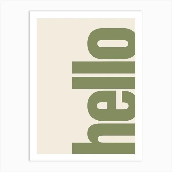 Hello Typography – Green Art Print by Fleur Folk