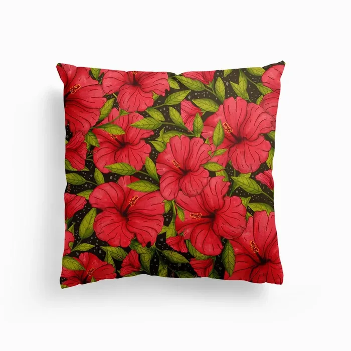 Hibiscus Garden Canvas Cushion by Mitalim Designs