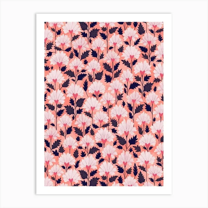 Hoya Hearts – Peach Navy Art Print by Rachel Parker Designs