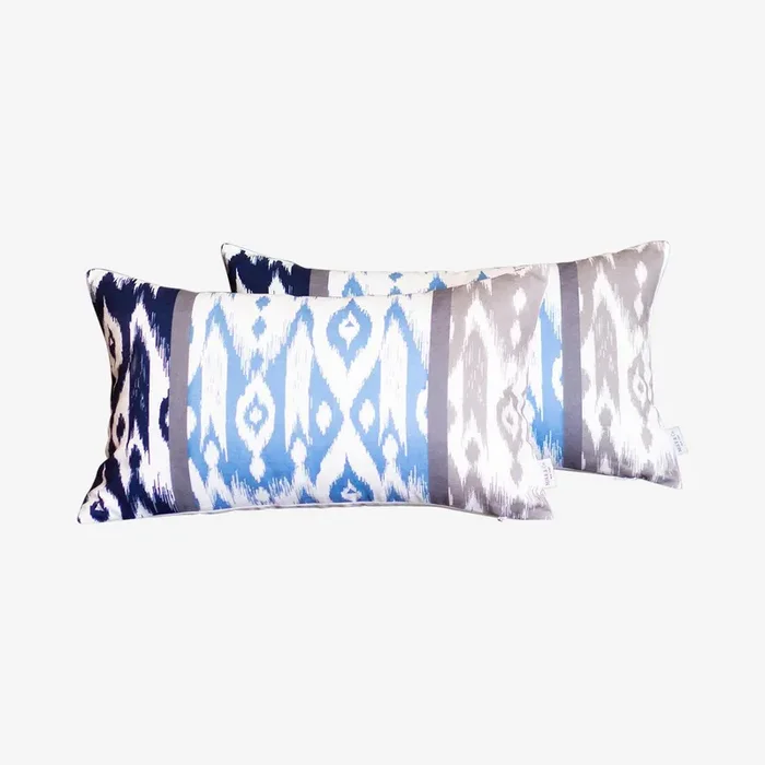 Ikat Decorative Lumbar Throw Pillow Covers – Blue – Set of 2 by MIKE & Co. New York