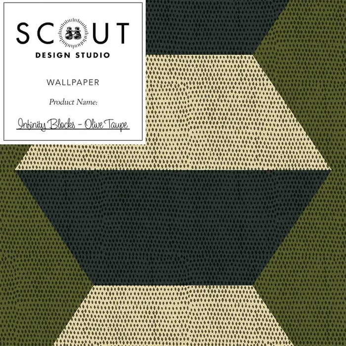 Infinity Blocks Wallpaper in Olive Taupe Sample
