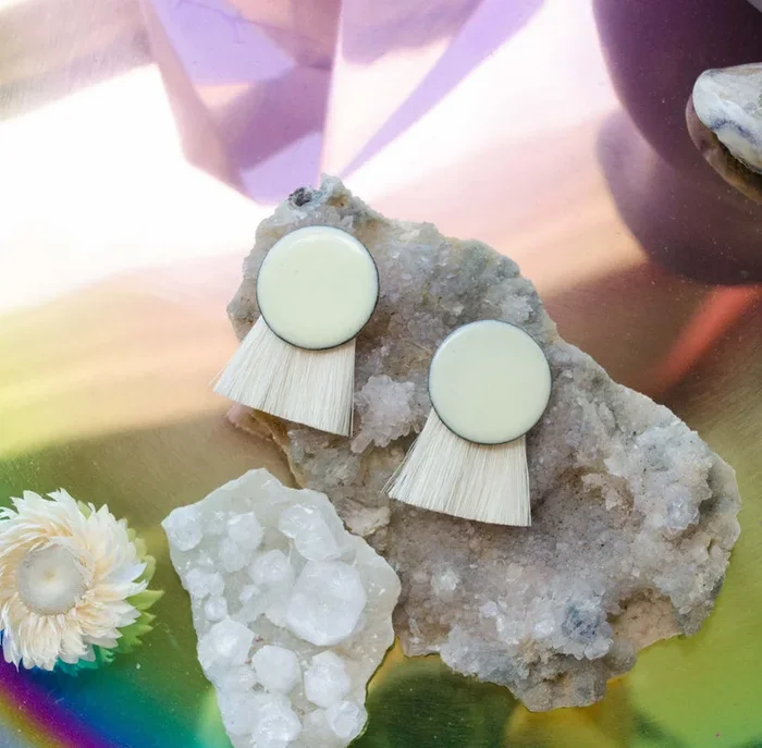 Iris Enamel Earrings – White Enamel & White Natural