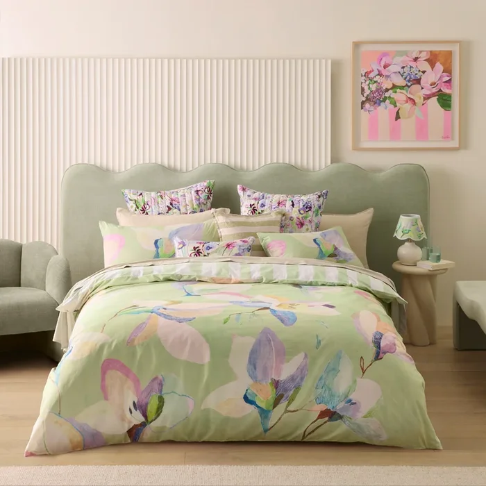 Jade Fisher Sweet Bay Magnolia Pistachio Green Quilt Cover Set + Separates