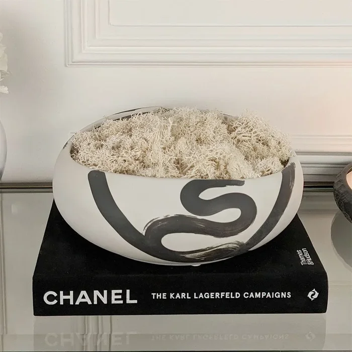 Jaxon Black & Cream Paint stroke Decorative Ceramic Bowl
