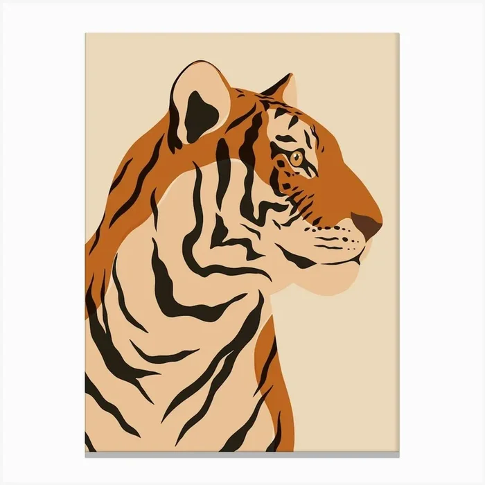 Jungle Safari Tiger on Cream Canvas Print by Fleur Folk