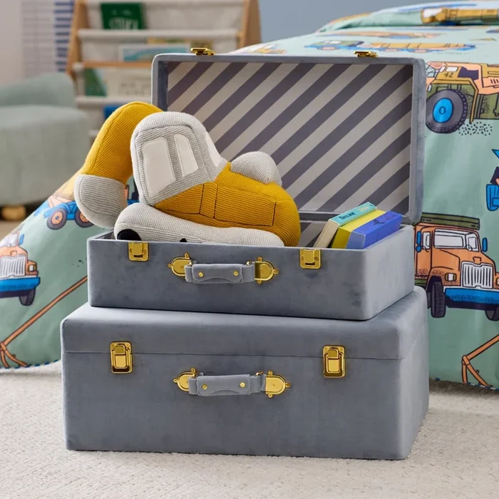 Keepsake Slate Stripe Storage Suitcase