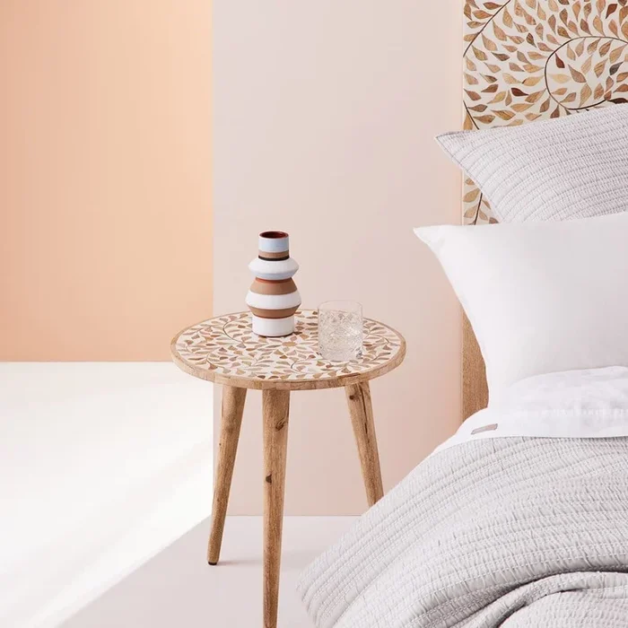 Kerala White & Natural Flora Tripod Side Table