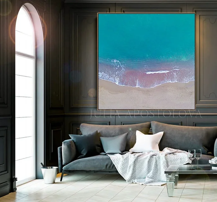 Large Aerial Beach Canvas, Aerial Ocean Print, Tropical Waters, Minimalist Wall Art, Coastal Decor