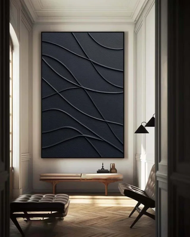 Large Black Canvas Art – Textured Wall Art for Contemporary Homes #BBA 059