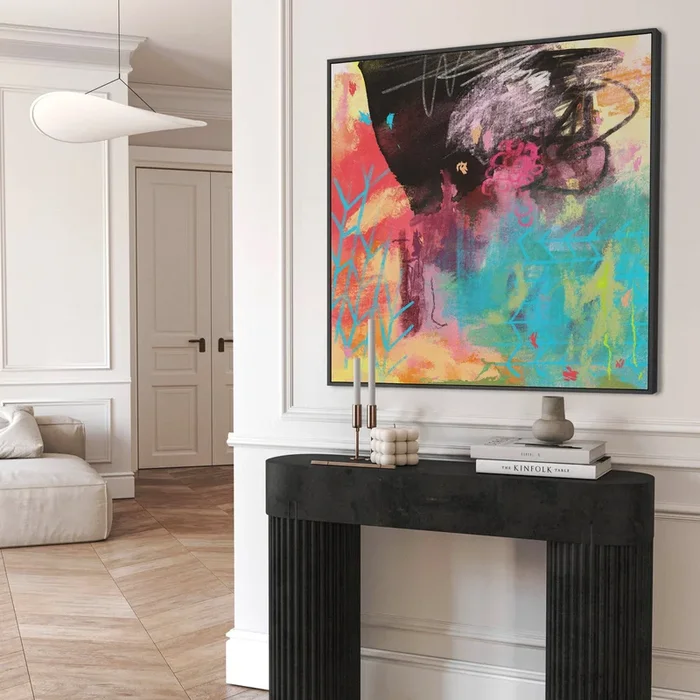 Large Multi Coloured Framed Wall Art Canvas – Colourful Abstract