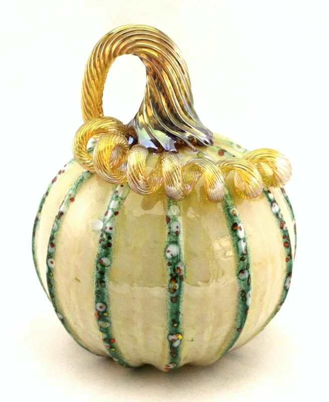 Large Pumpkin in Saffron With Green Stripes