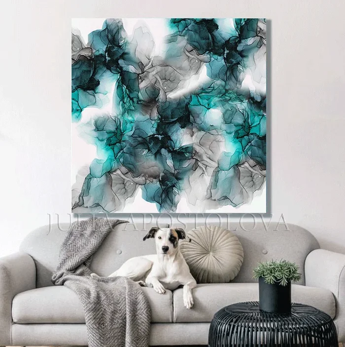 Large Wall Art, Abstract Painting, Canvas Art Print, Ink Painting, Gift for Her ‘Smoky Floral Dream’