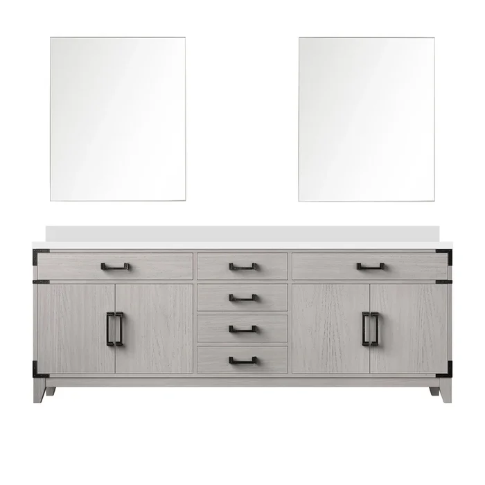 Laurel 84 in W x 22 in D White Oak Double Bath Vanity, Cultured Marble Top, and 36 in Mirrors