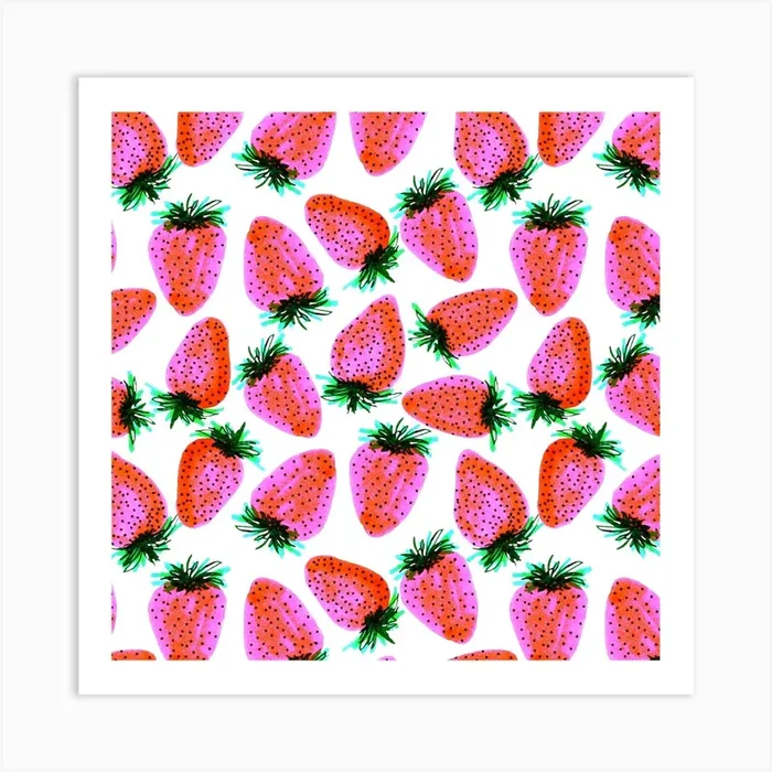 Lavender Red Strawberries Fruit Art Print by Shelworks Stationery