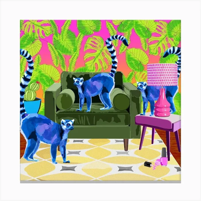 Lemurs Square Canvas Print by Lynnda Rakos