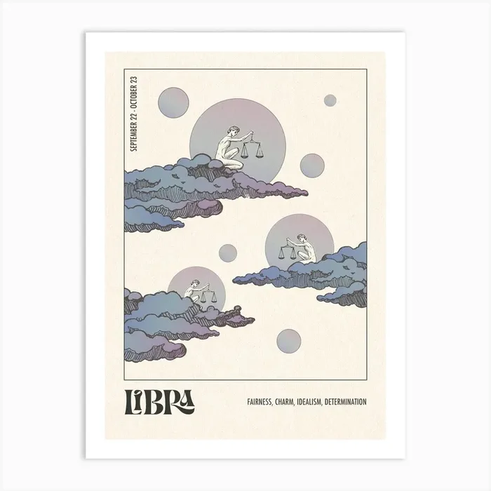 Libra Star Sign Zodiac Art Art Print by Inktally