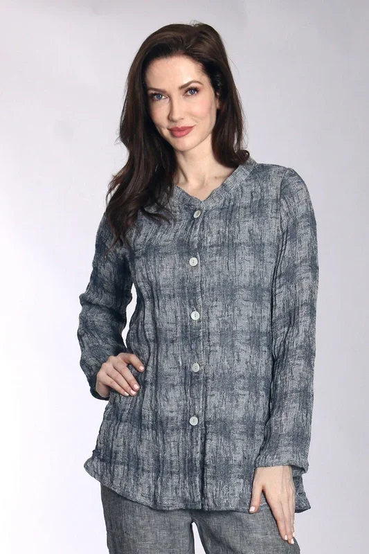 Linen Houndstooth Jacquard Shirt Jacket – Grey/Navy